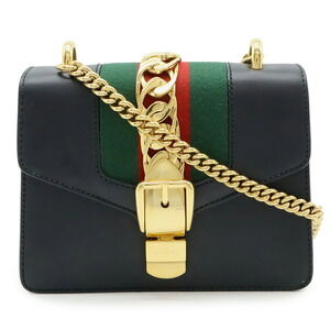 GUCCI Authentic Black Leather Sylvie Pochette Shoulder Bag